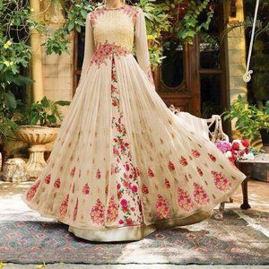 BEIGE EMBROIDERED GEORGETTE ANARKALI GOWN WITH DUPATTA